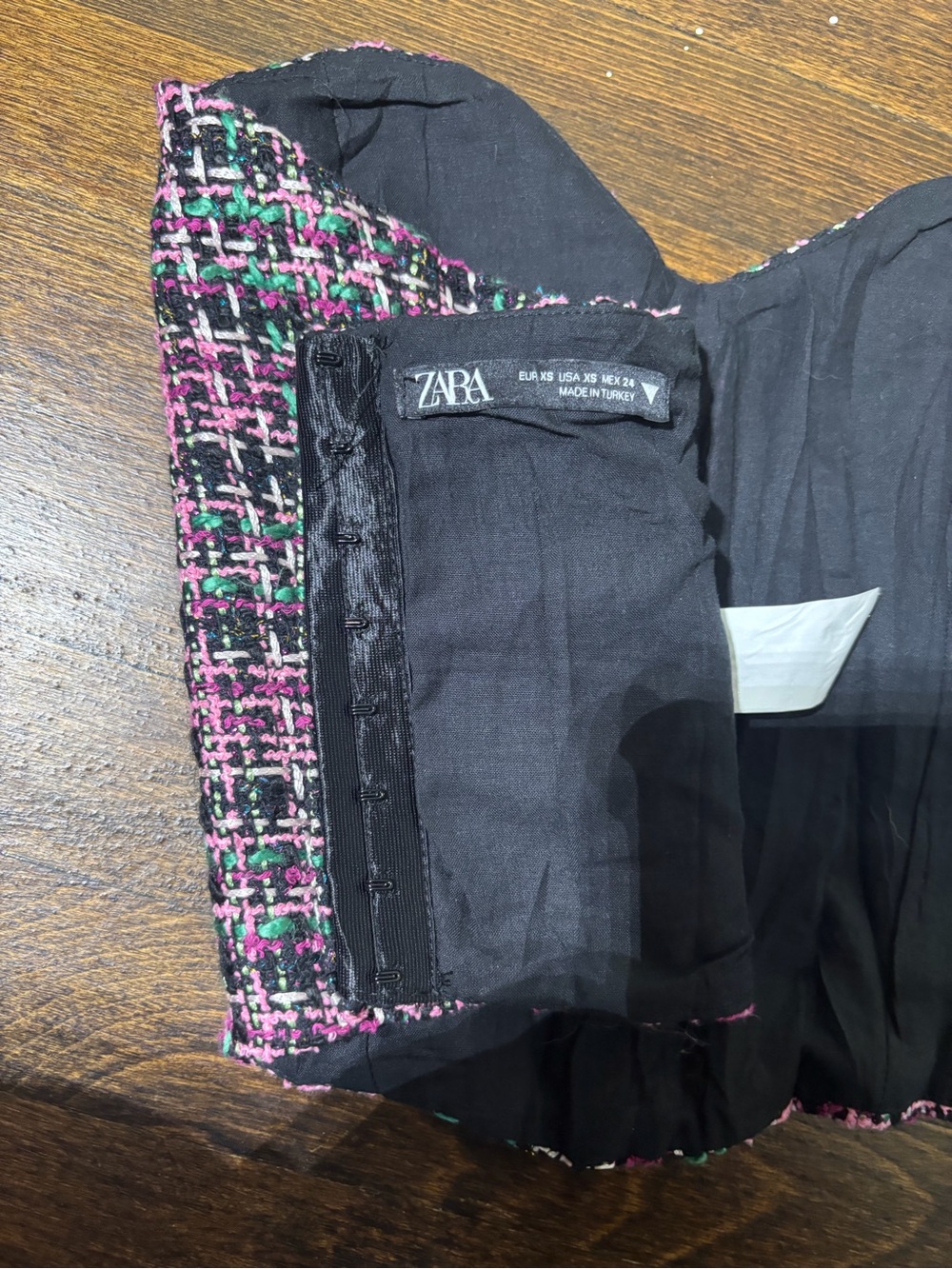 Zara Pink & Black Tweed Strapless Bustier Top - Picture 5 of 6